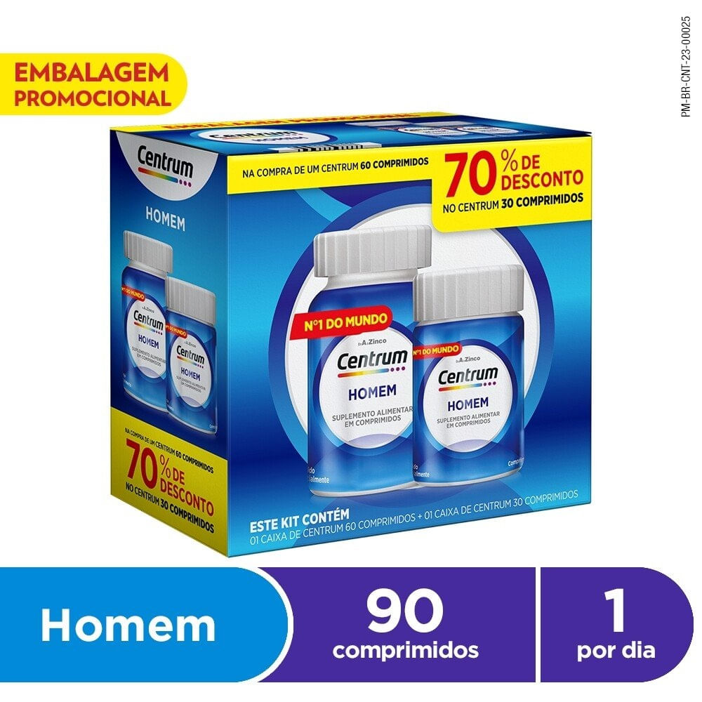 Suplemento Polivitamínico Centrum Essentials Homem de A a Zinco 60 + 30 Comprimidos
